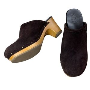 American Eagle Outfitters Suede Brown Leather Mules Clogs Sz 9 Wedge Heel Boho